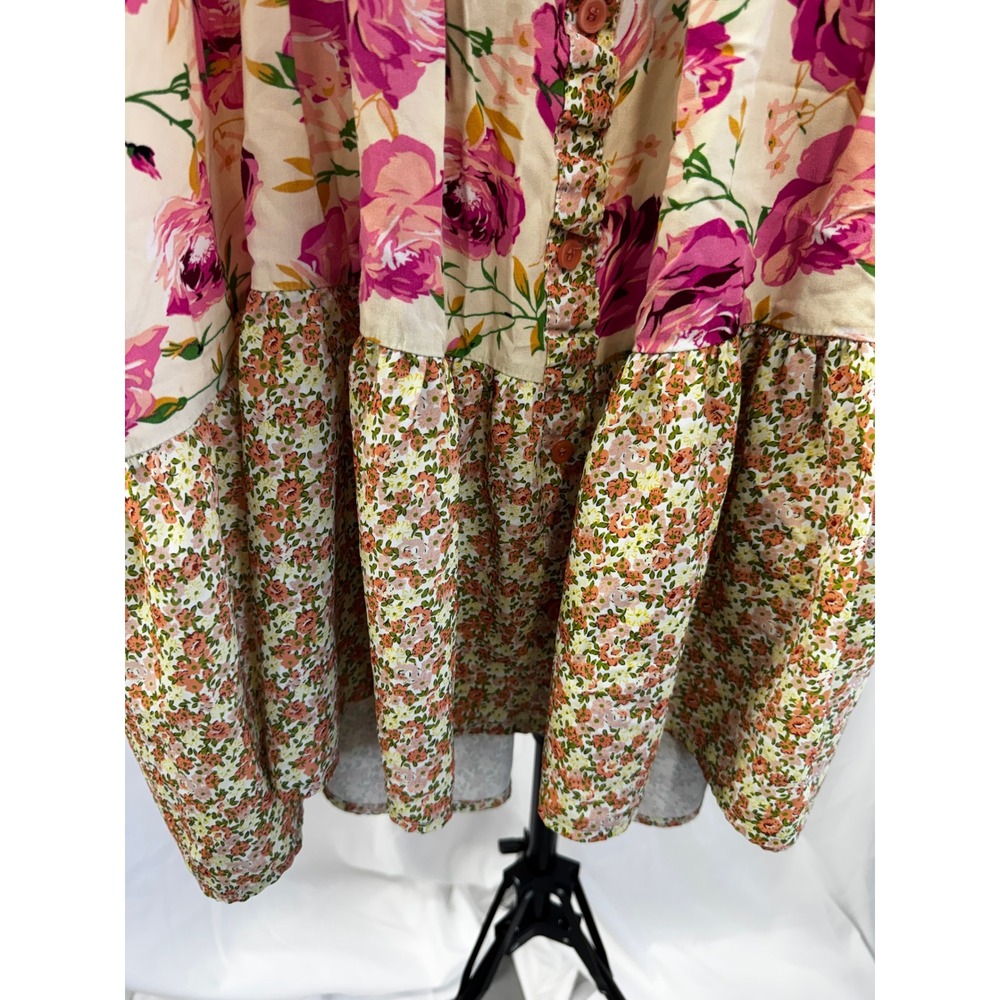 Umgee Pink Floral Patchwork Cottagecore Flutter Sleeve Short Dress Plus Sz 2XL - Picture 10 of 16
